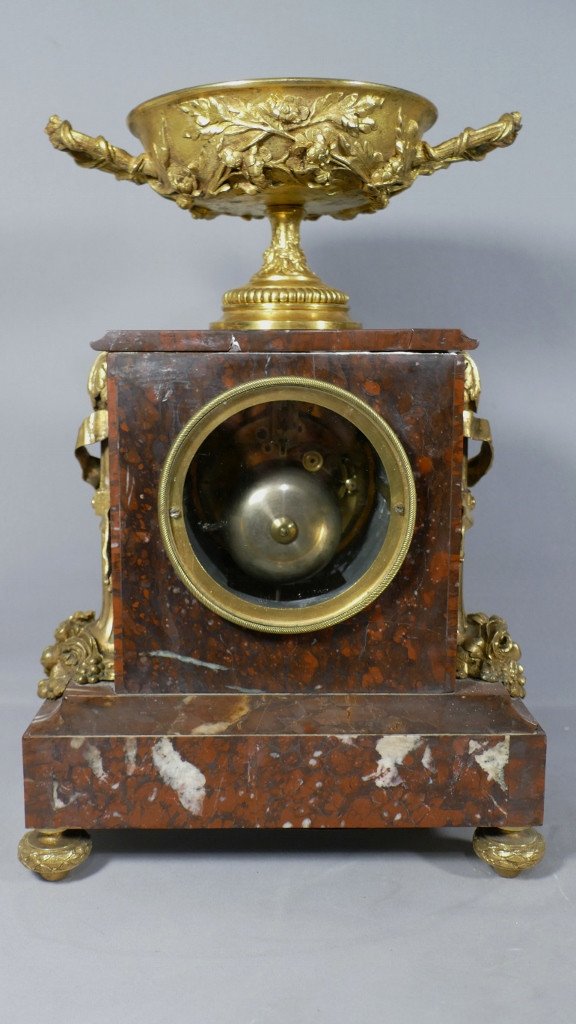 Raingo Frères, Pendule En Bronze Doré Et Marbre Rouge, époque Napoléon III-photo-3