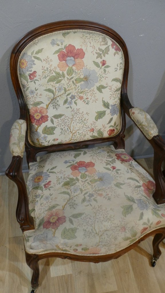 Pair Of Louis XV Armchairs In Solid Rosewood Napoleon III Period, XIX-photo-2