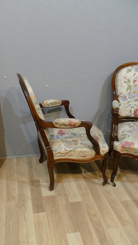 Pair Of Louis XV Armchairs In Solid Rosewood Napoleon III Period, XIX-photo-3