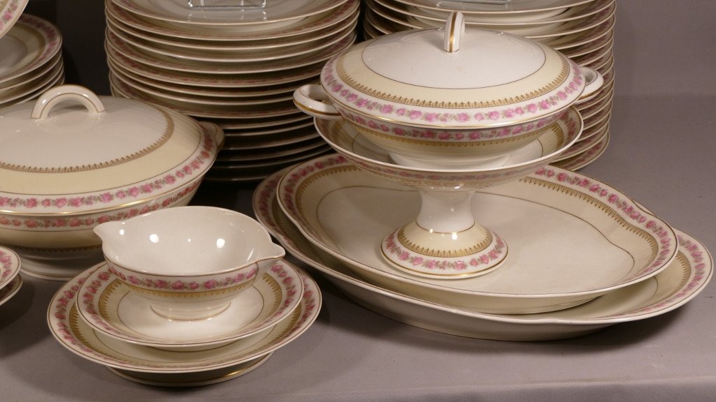 Charles Field Haviland, 69-piece Table Service Decor With Roses, Limoges Porcelain-photo-3