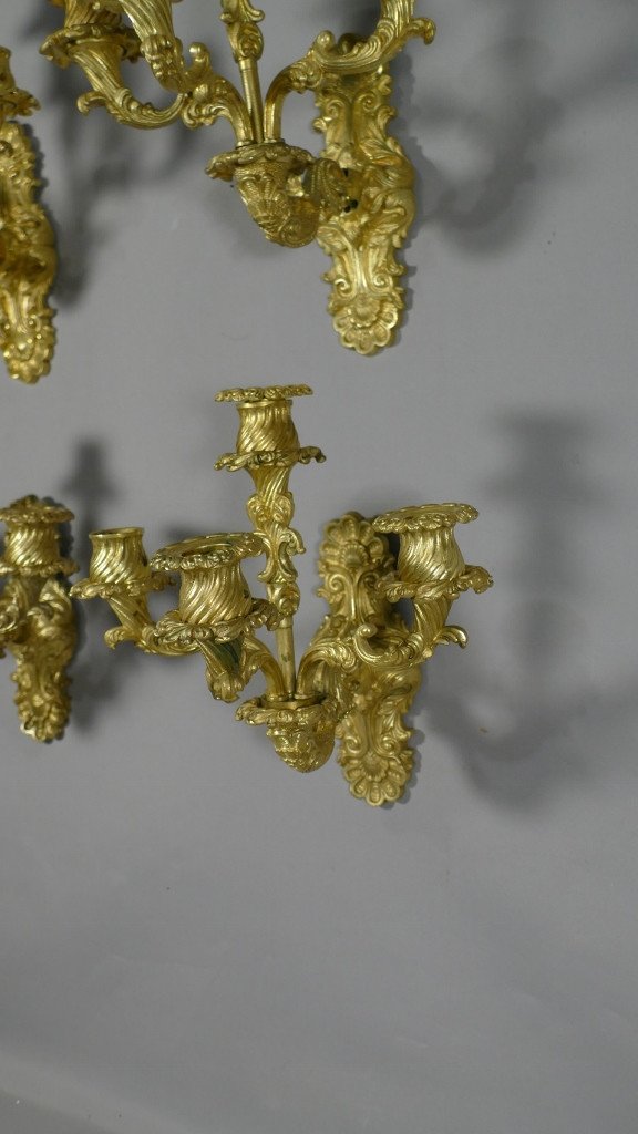 Suite Of 4 Sconces In Gilt Bronze From The Charles X Restoration Period, Early XIXth-photo-2