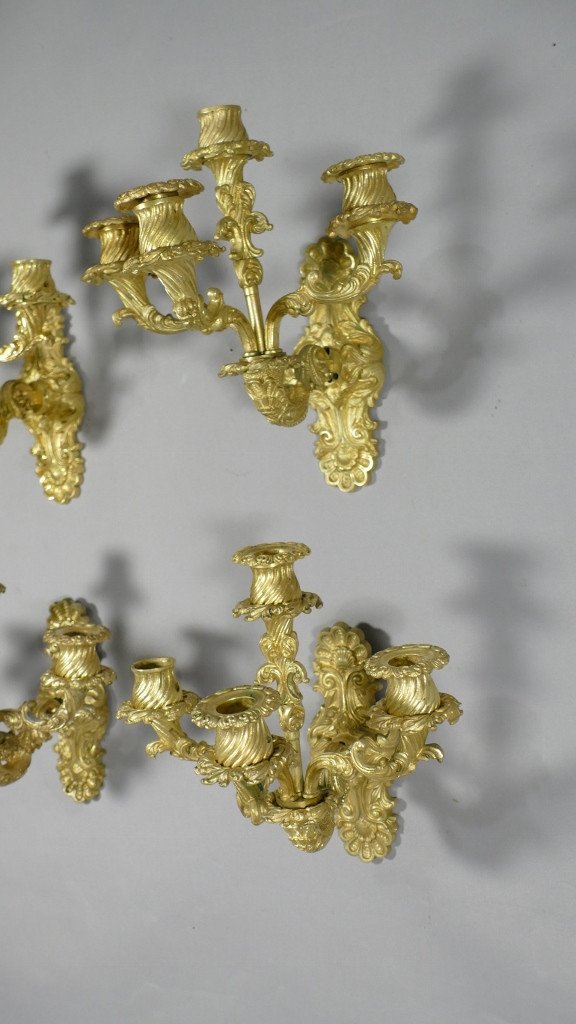 Suite Of 4 Sconces In Gilt Bronze From The Charles X Restoration Period, Early XIXth-photo-3