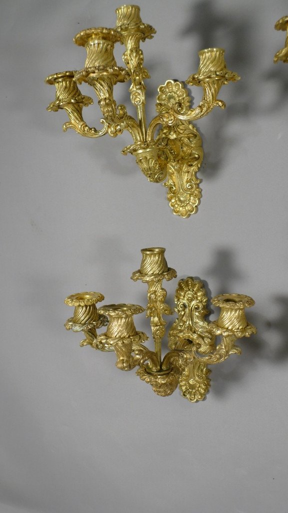 Suite Of 4 Sconces In Gilt Bronze From The Charles X Restoration Period, Early XIXth-photo-4