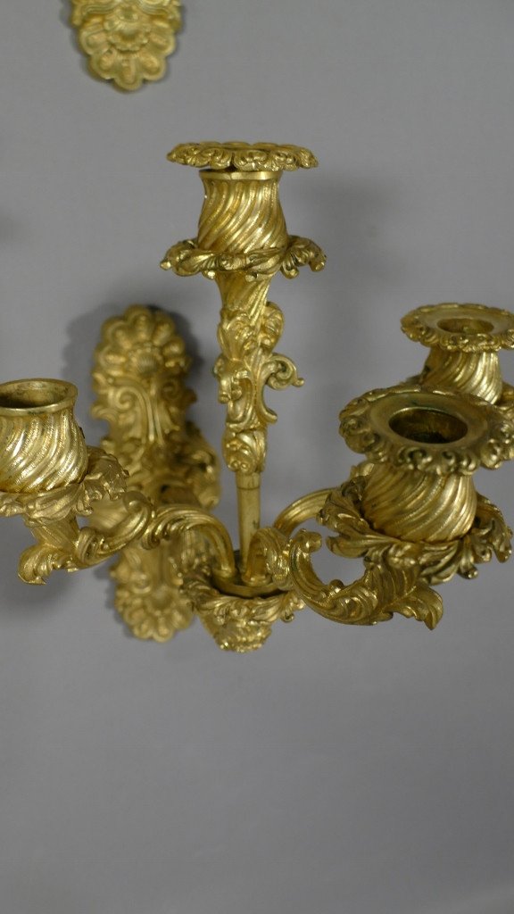 Suite Of 4 Sconces In Gilt Bronze From The Charles X Restoration Period, Early XIXth-photo-1
