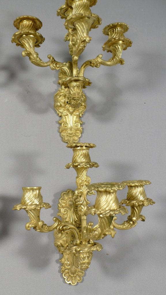 Suite Of 4 Sconces In Gilt Bronze From The Charles X Restoration Period, Early XIXth-photo-2