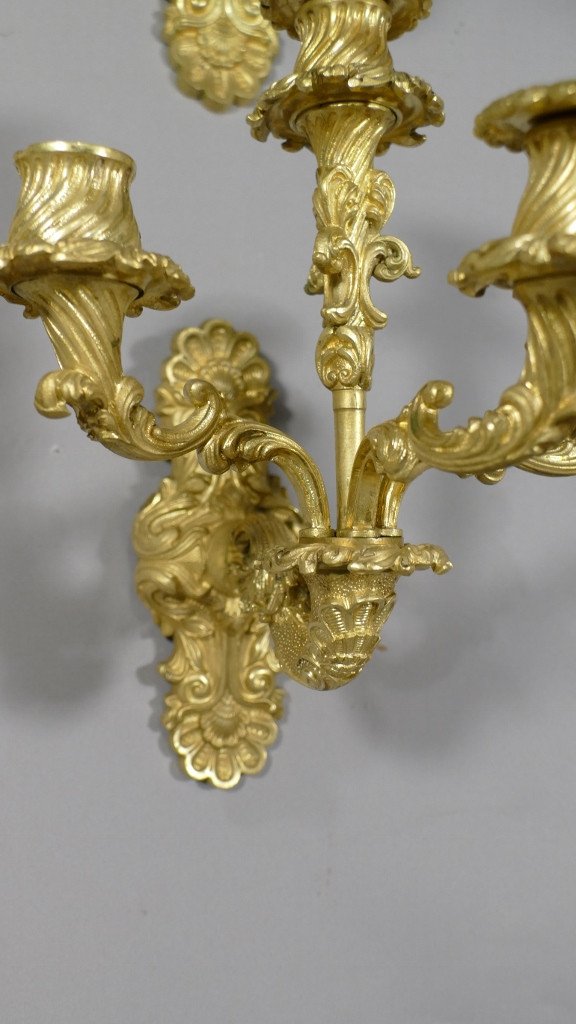 Suite Of 4 Sconces In Gilt Bronze From The Charles X Restoration Period, Early XIXth-photo-3