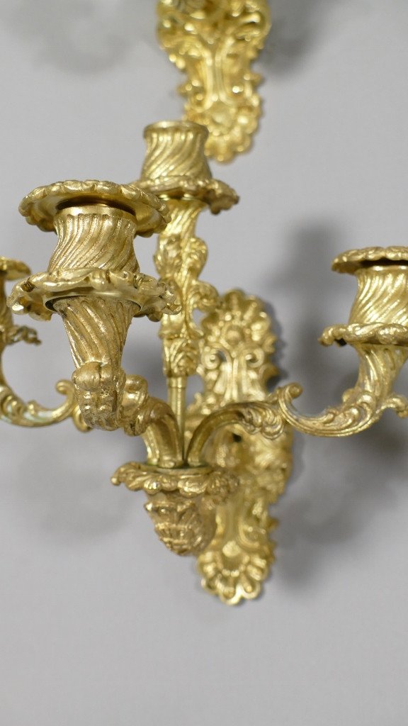 Suite Of 4 Sconces In Gilt Bronze From The Charles X Restoration Period, Early XIXth-photo-4