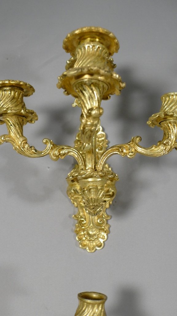 Suite Of 4 Sconces In Gilt Bronze From The Charles X Restoration Period, Early XIXth-photo-5