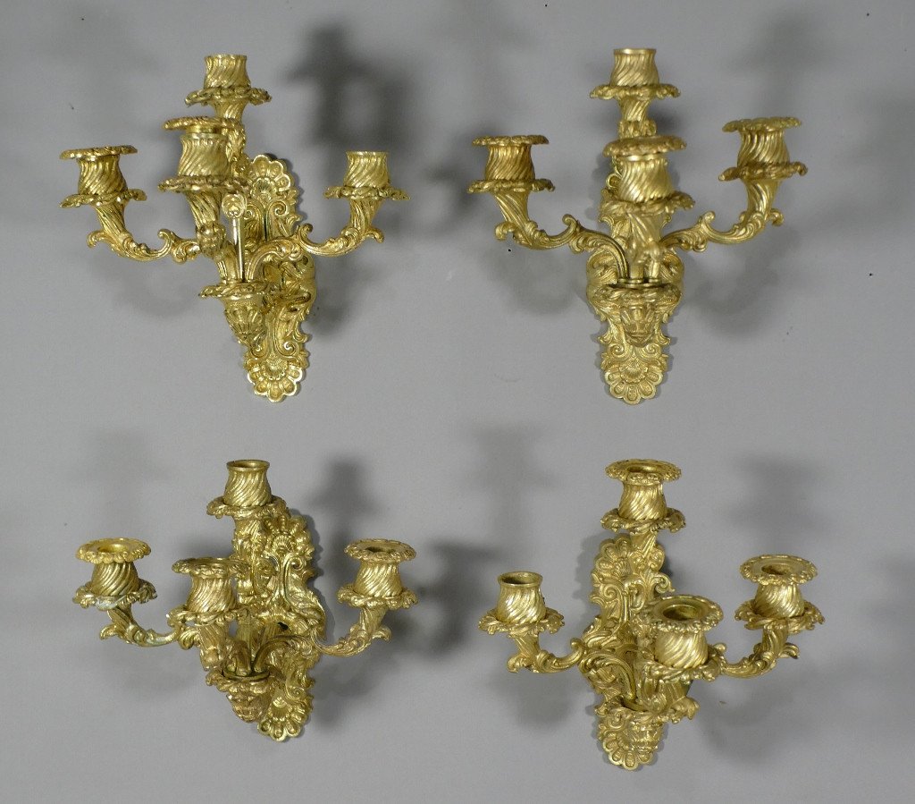 Suite Of 4 Sconces In Gilt Bronze From The Charles X Restoration Period, Early XIXth