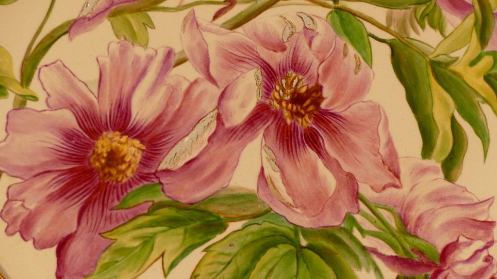 Peonies, Large Dish In Hand Painted Earthenware, Bouquet Of Flowers, XIXth Napoleon III-photo-1