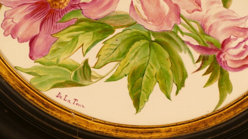 Peonies, Large Dish In Hand Painted Earthenware, Bouquet Of Flowers, XIXth Napoleon III-photo-2