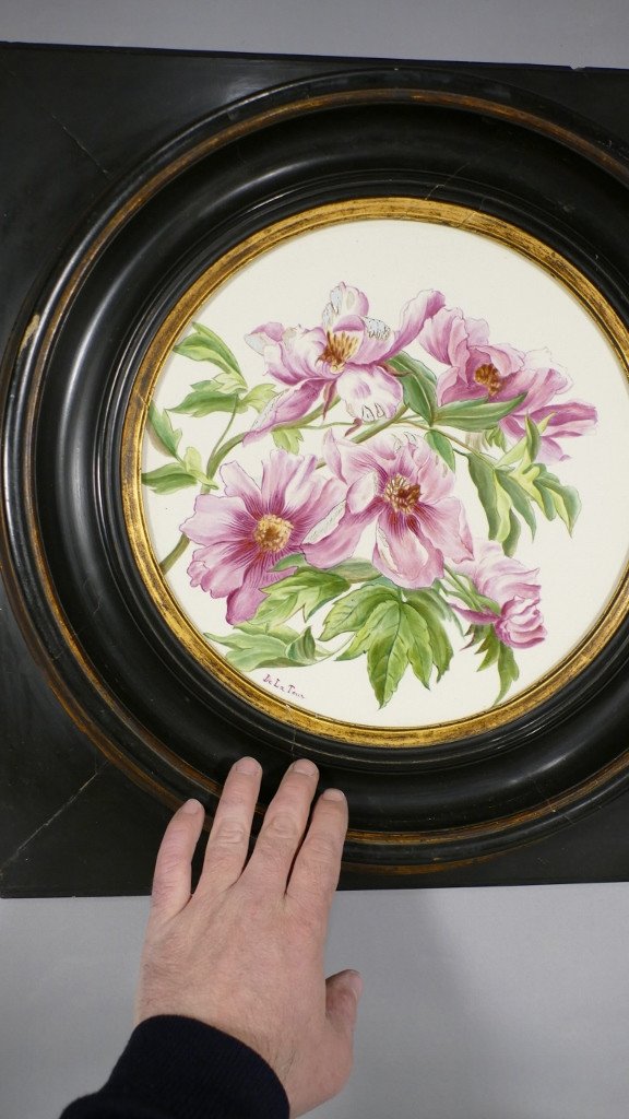 Peonies, Large Dish In Hand Painted Earthenware, Bouquet Of Flowers, XIXth Napoleon III-photo-5