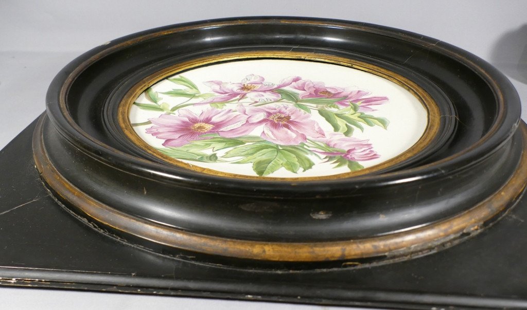 Peonies, Large Dish In Hand Painted Earthenware, Bouquet Of Flowers, XIXth Napoleon III-photo-6