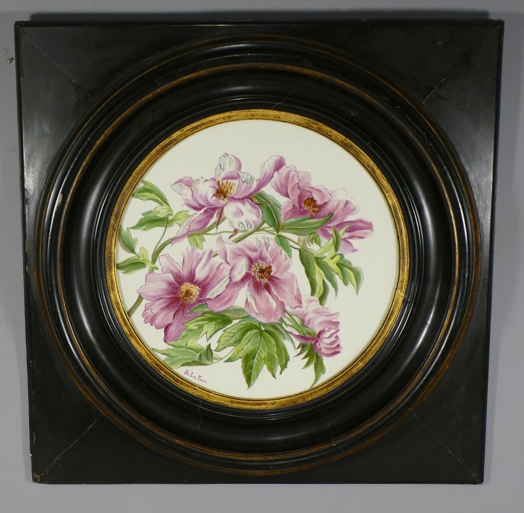 Peonies, Large Dish In Hand Painted Earthenware, Bouquet Of Flowers, XIXth Napoleon III