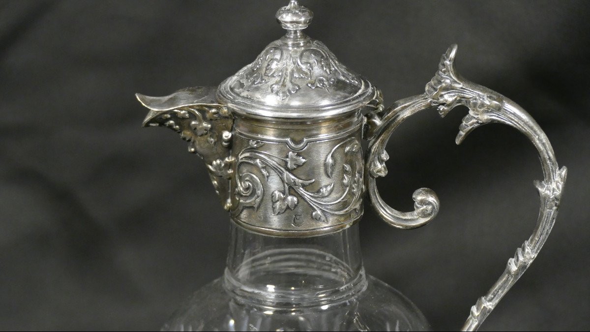 Christofle Gallia, Ewer In Crystal And Silver Metal, Late Nineteenth Time-photo-2