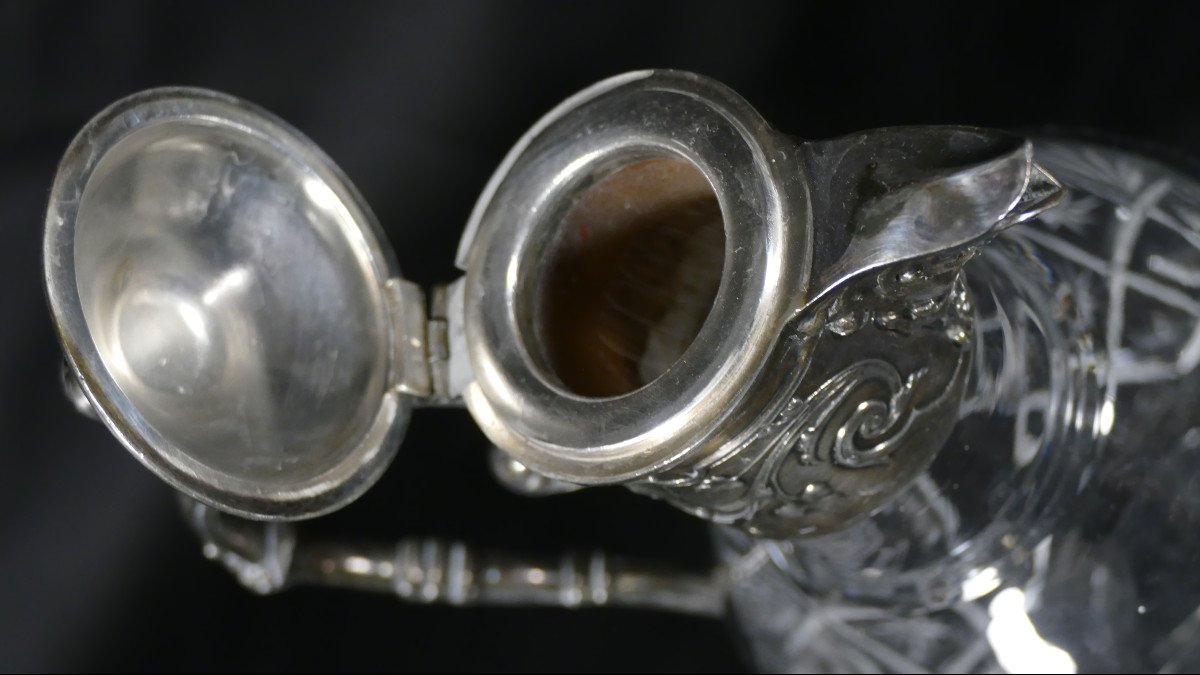 Christofle Gallia, Ewer In Crystal And Silver Metal, Late Nineteenth Time-photo-6