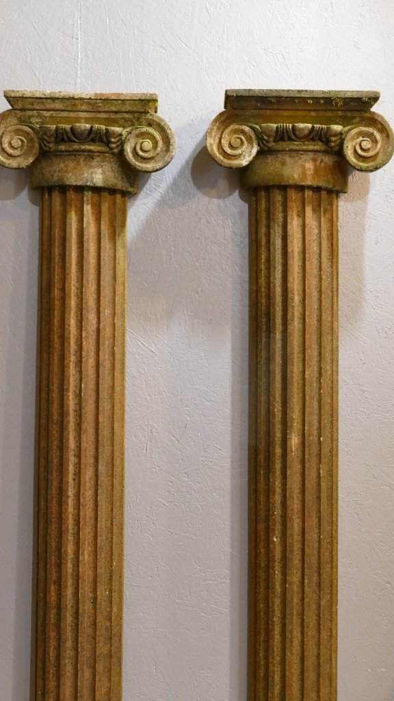 Architecture, Pair Of Large Half Columns In Cement With Ionic Capitals, Early 20th Century-photo-4