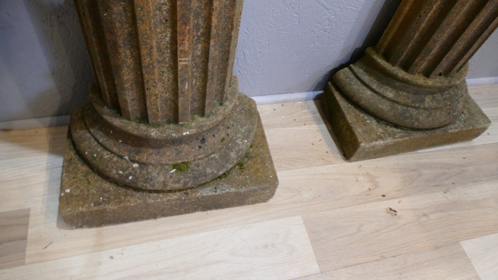 Architecture, Pair Of Large Half Columns In Cement With Ionic Capitals, Early 20th Century-photo-6