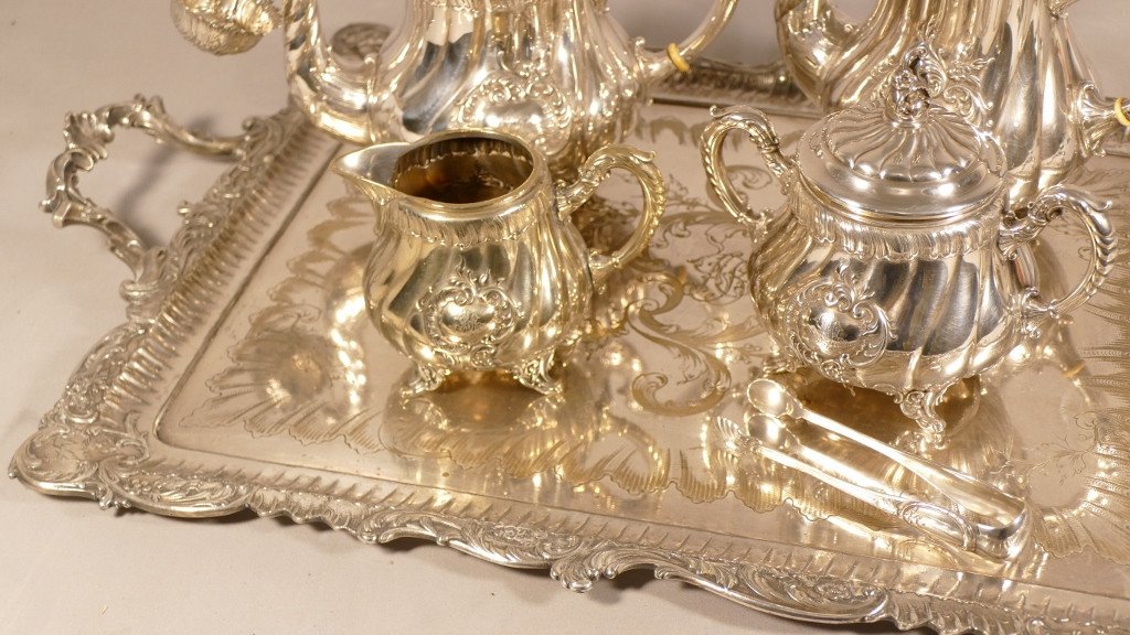 Tea And Coffee Service In Silver Metal With Tray, Gallia And Wmf, Late Nineteenth Time-photo-3