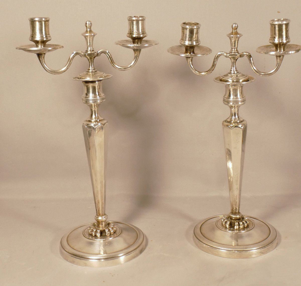 Claude Galle Or Ravrio, Pair Of Candlesticks Candlesticks In Silver Bronze, Late Eighteenth Century