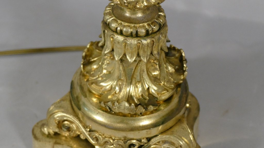 Grande Lampe Candélabre En Bronze Doré d'époque Restauration, Début XIX ème-photo-4
