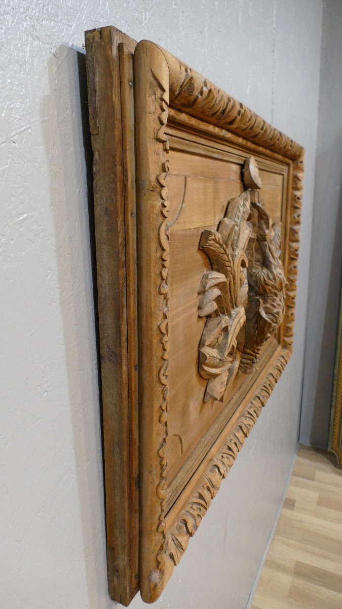 Woodwork Panel With Carved Pheasant, Game Hunting Trophy, XIX-photo-3