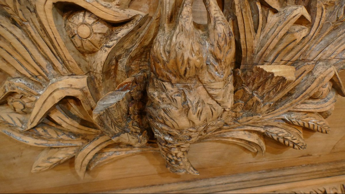 Woodwork Panel With Carved Pheasant, Game Hunting Trophy, XIX-photo-4