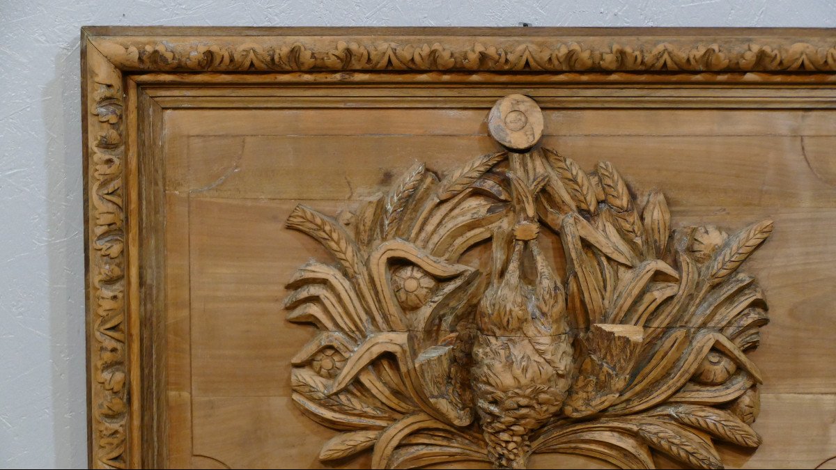 Woodwork Panel With Carved Pheasant, Game Hunting Trophy, XIX-photo-1
