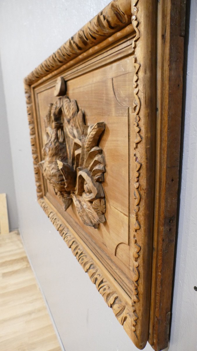 Woodwork Panel With Carved Pheasant, Game Hunting Trophy, XIX-photo-6