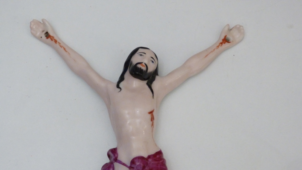 Christ En Porcelaine Peinte à La Main, XIX ème-photo-2