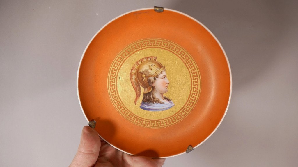 Minerve, Assiette De Collection à l'Antique, Profil Peint à La Main époque Napoléon III-photo-2