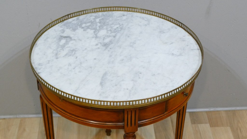 Bouillotte Table Louis XVI Style In Natural Wood And Marble, XXth-photo-4