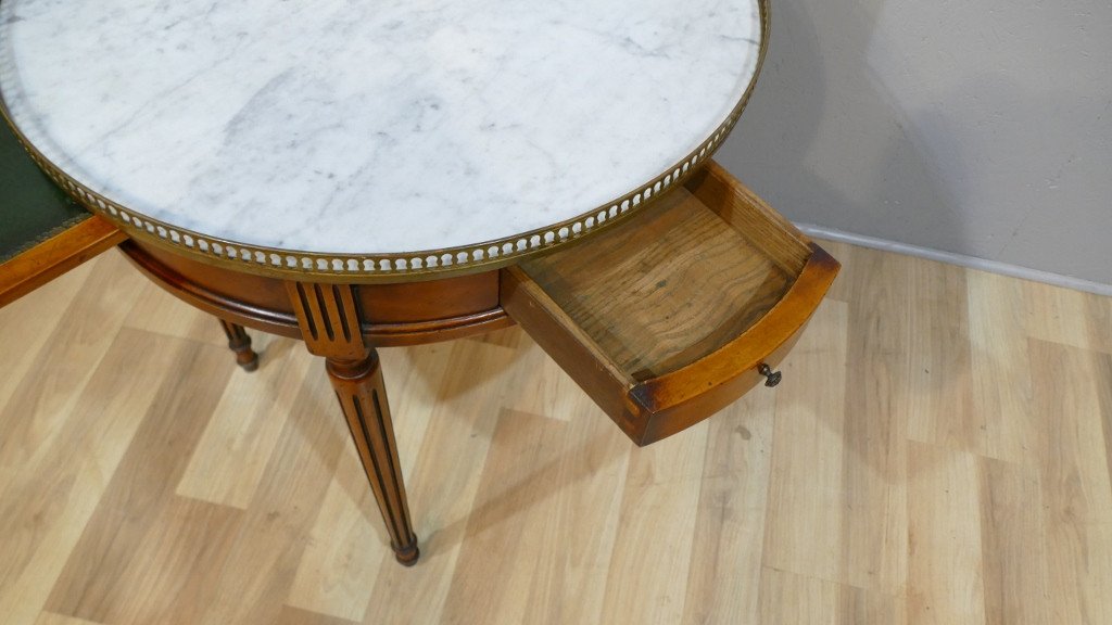 Bouillotte Table Louis XVI Style In Natural Wood And Marble, XXth-photo-2