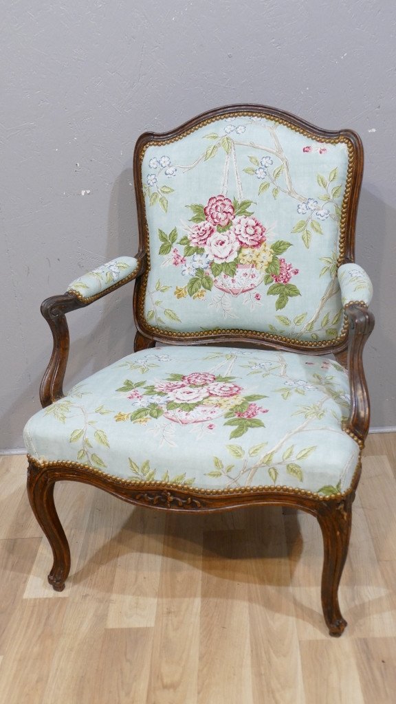 Louis Cresson (1706-1761), Louis XV Armchair With The Stamped Queen, 18th Century-photo-1