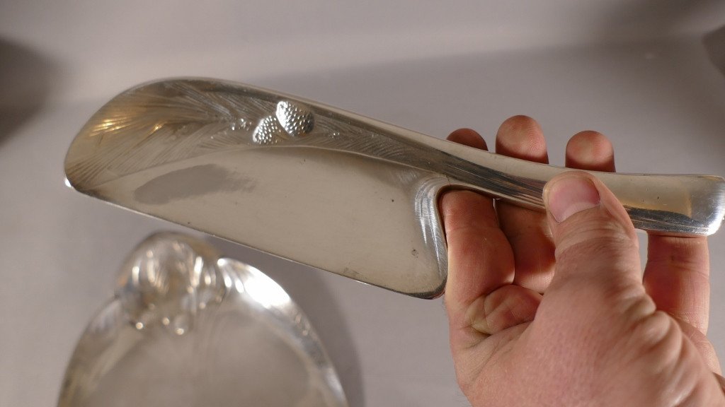 Gallia Christofle, Shovel Collects Crumbs In Silver Metal With Pine Cones, Early 20th Century-photo-3