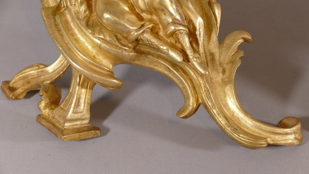 Pair Of 18th Century Andirons In Gilt Bronze, Louis XV, Woman And Man, In The Taste Of China-photo-1