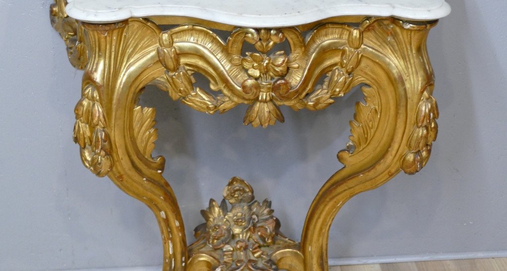 Transition Wall Console Louis XV Louis XVI In Golden Wood, Eighteenth Time-photo-3