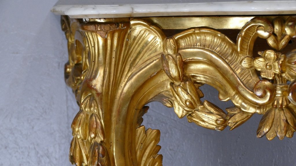 Transition Wall Console Louis XV Louis XVI In Golden Wood, Eighteenth Time-photo-5