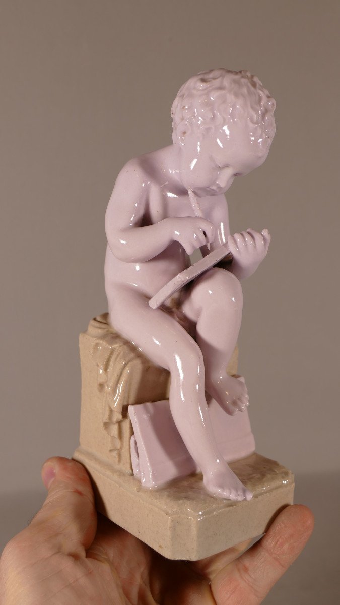 Enfant Dessinant D’après Canova, Sculpture En Porcelaine Début XX ème-photo-2