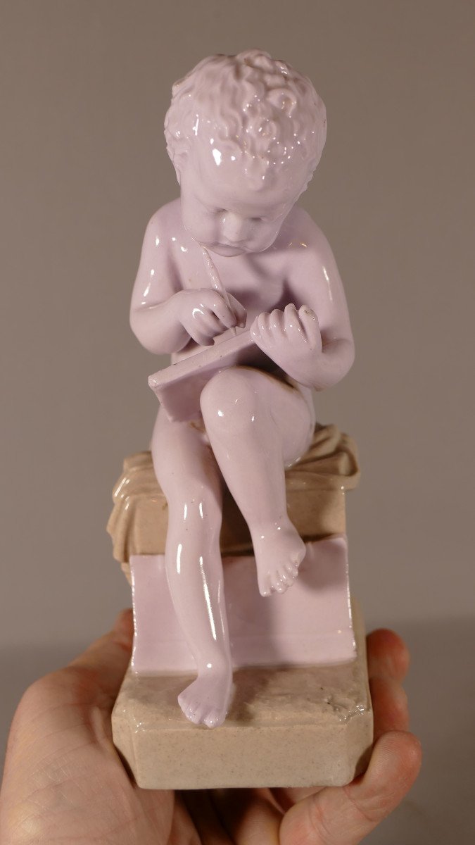 Enfant Dessinant D’après Canova, Sculpture En Porcelaine Début XX ème-photo-3
