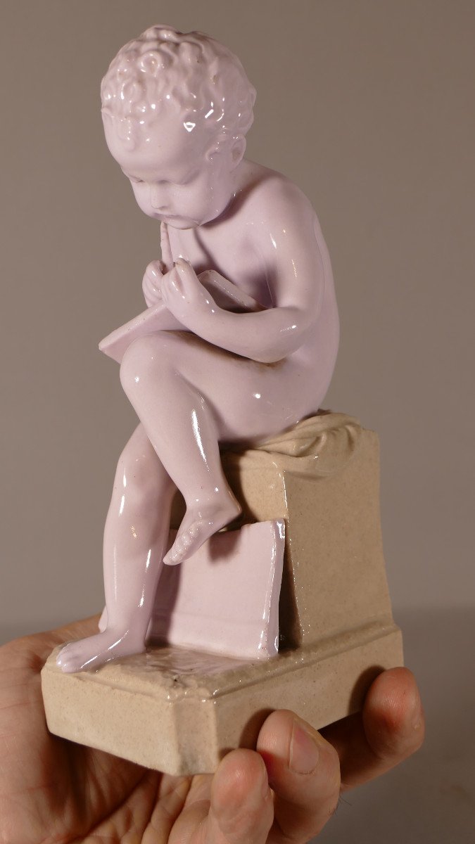 Enfant Dessinant D’après Canova, Sculpture En Porcelaine Début XX ème-photo-4
