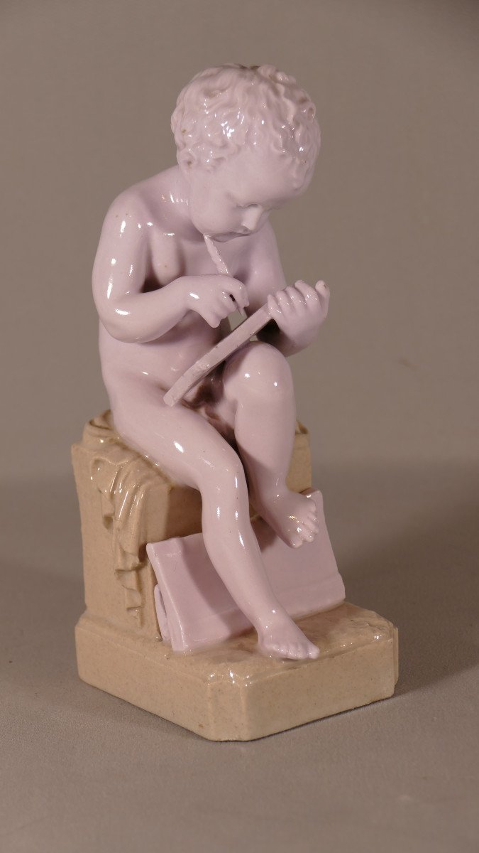 Enfant Dessinant D’après Canova, Sculpture En Porcelaine Début XX ème