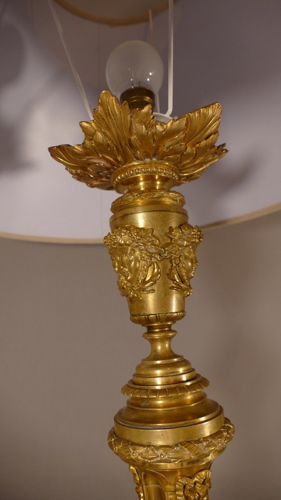 Large Louis XVI Style Gilt Bronze Lamp With Female Mascarons, XIXth Time-photo-6