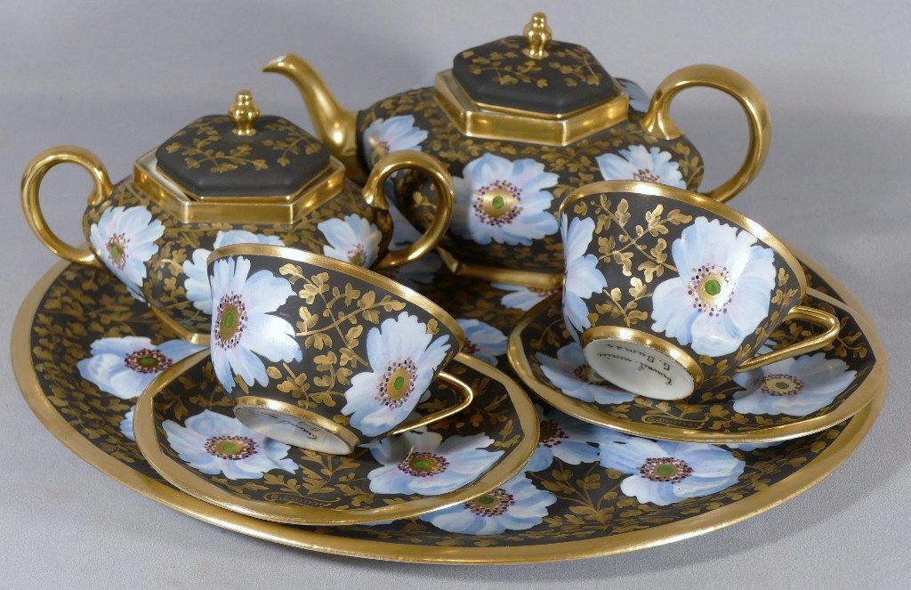 Service Tête à Tête En Porcelaine Peinte à La Main, G Dumas Limoges époque Début XX ème