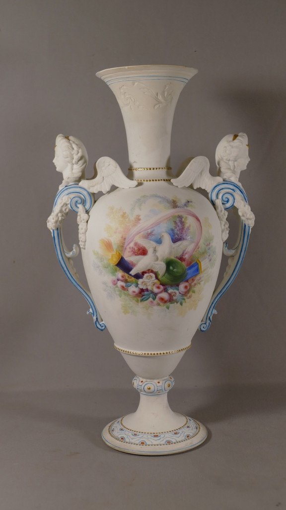 Henri Ardant &co (1858-1881), Très Rare Vase En Biscuit De Porcelaine  Peint, époque XIX ème-photo-2