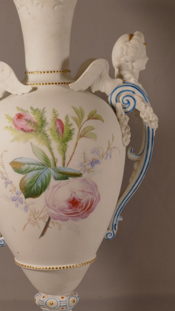 Henri Ardant &co (1858-1881), Very Rare Painted Porcelain Biscuit Vase, XIXth Century-photo-1