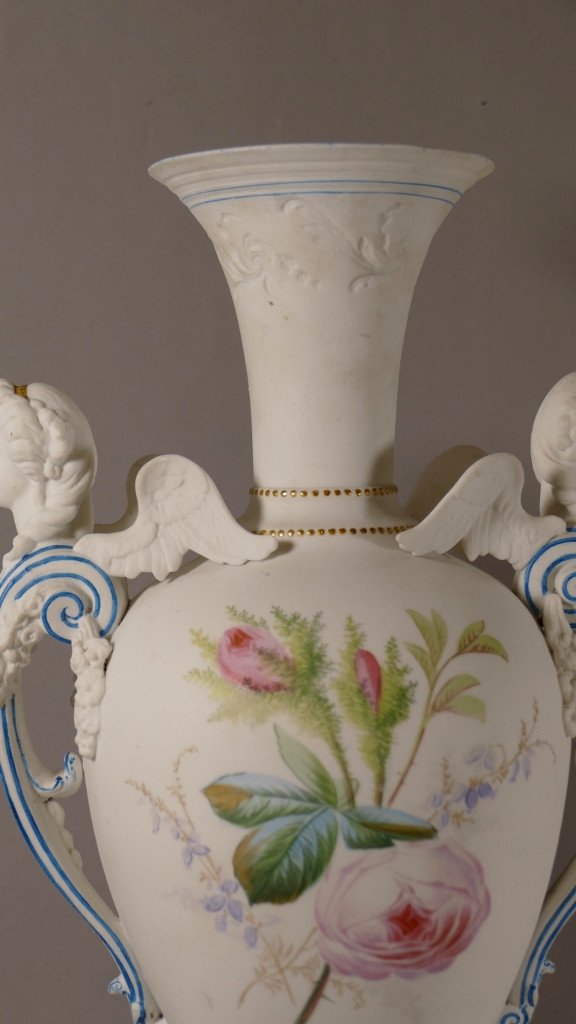 Henri Ardant &co (1858-1881), Très Rare Vase En Biscuit De Porcelaine  Peint, époque XIX ème-photo-2