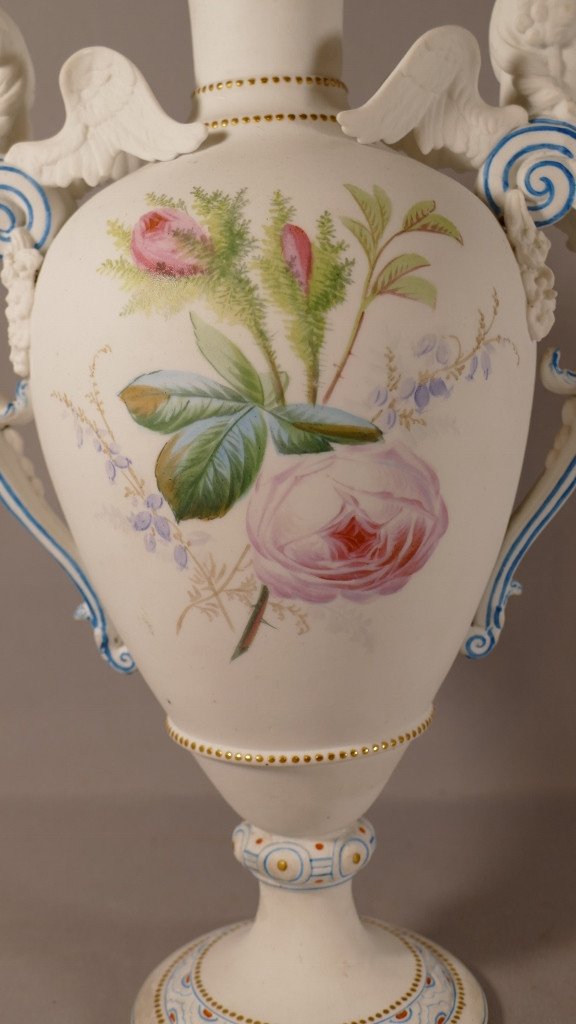 Henri Ardant &co (1858-1881), Very Rare Painted Porcelain Biscuit Vase, XIXth Century-photo-4