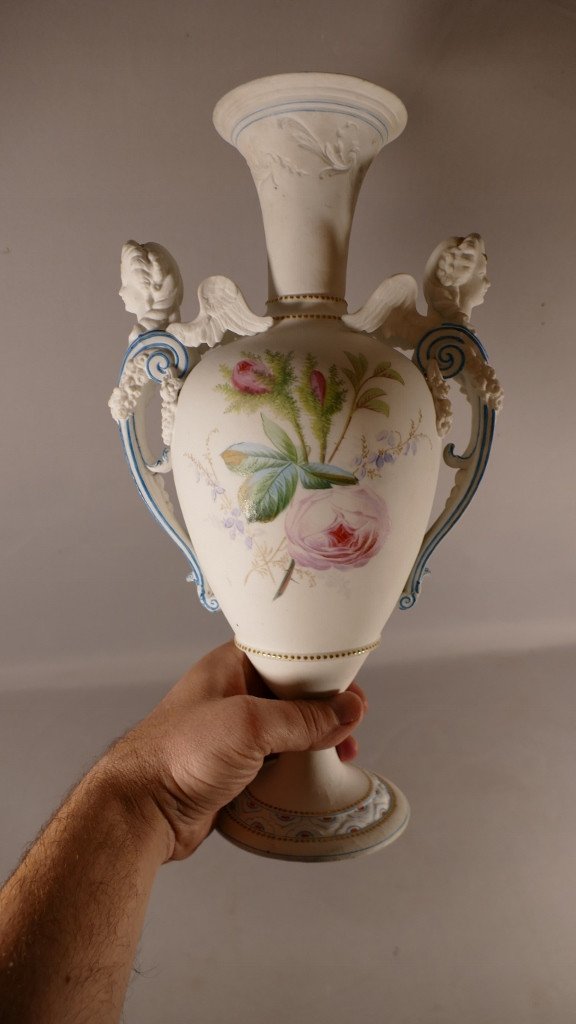 Henri Ardant &co (1858-1881), Très Rare Vase En Biscuit De Porcelaine  Peint, époque XIX ème-photo-5