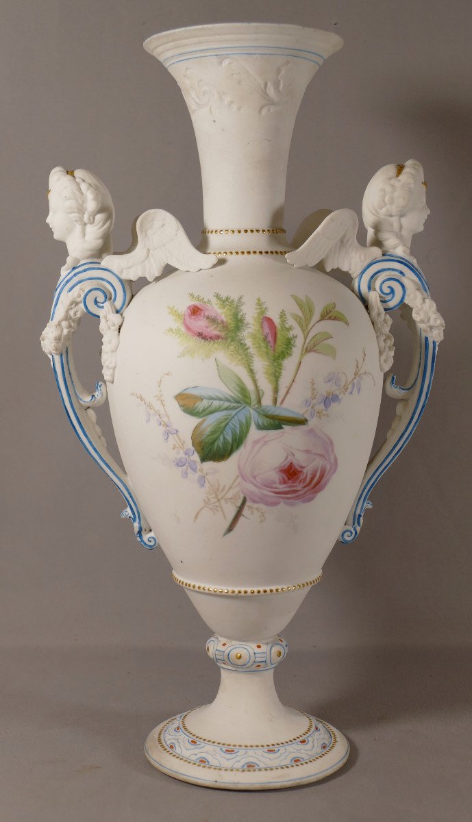 Henri Ardant &co (1858-1881), Très Rare Vase En Biscuit De Porcelaine  Peint, époque XIX ème
